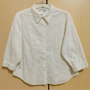 Coldwater Creek Womens 3/4 Sleeve Embroidered Shirt Jacket Ivory Petite Size PXL